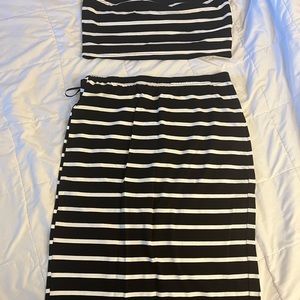 Two piece black and white skirt with matching top.